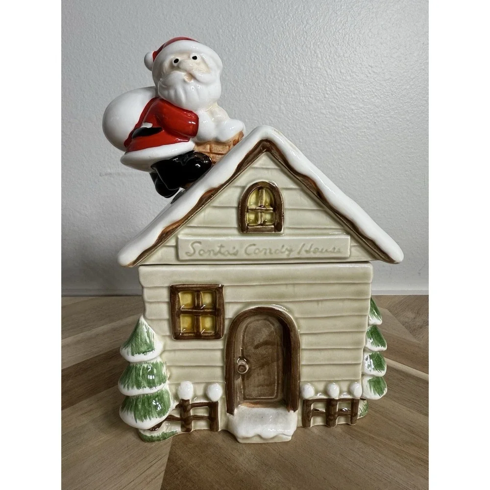 VTG Otagiri Japan 1979 Santa In The Chimney Candy House Ceramic XMAS‎ Jar MINT!